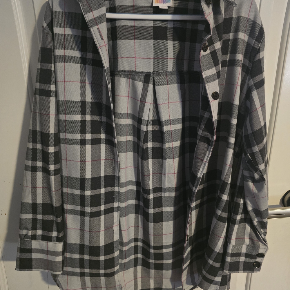 LuLaRoe Black and Gray Plaid Blouse Never Worn.